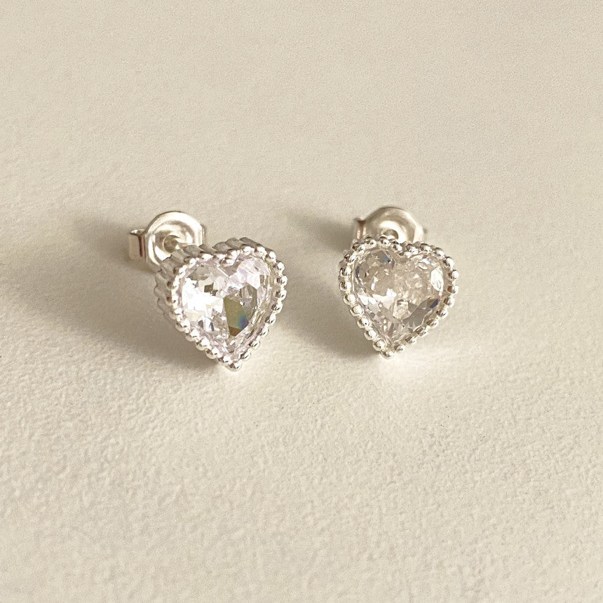 F廠-韓國韓版925純銀愛心鋯石耳釘簡約冷淡風氣質ins耳飾「C1241」25.09-1