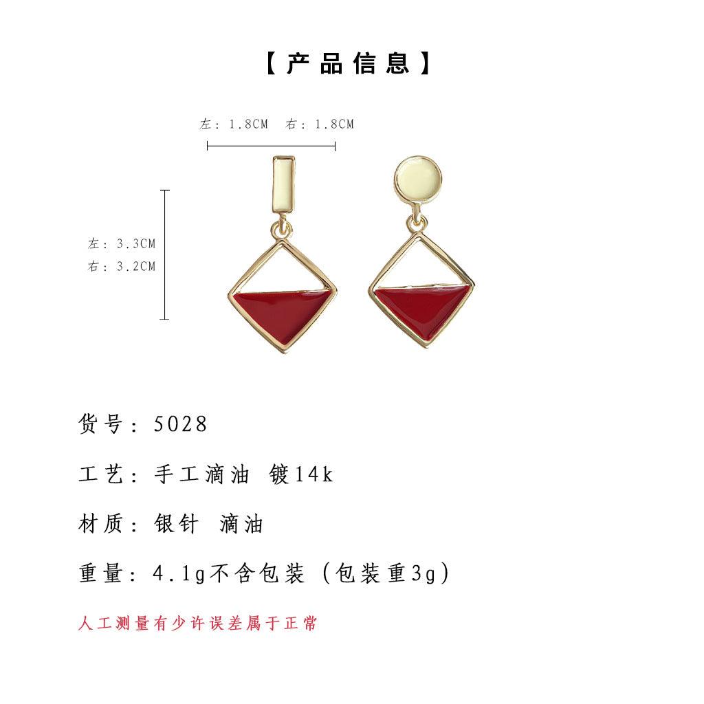 A廠-安可拉紅2024年撞色新款鍍14K方形幾何港風復古耳飾工廠耳環批發「5028」24.10-4