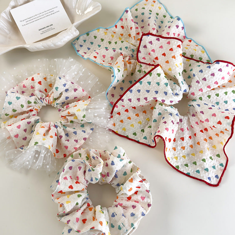 E廠-多巴胺彩色愛心泡泡大腸圈甜美可愛髮繩彩虹方巾頭圈頭花髮飾新款「26920」25.05-2