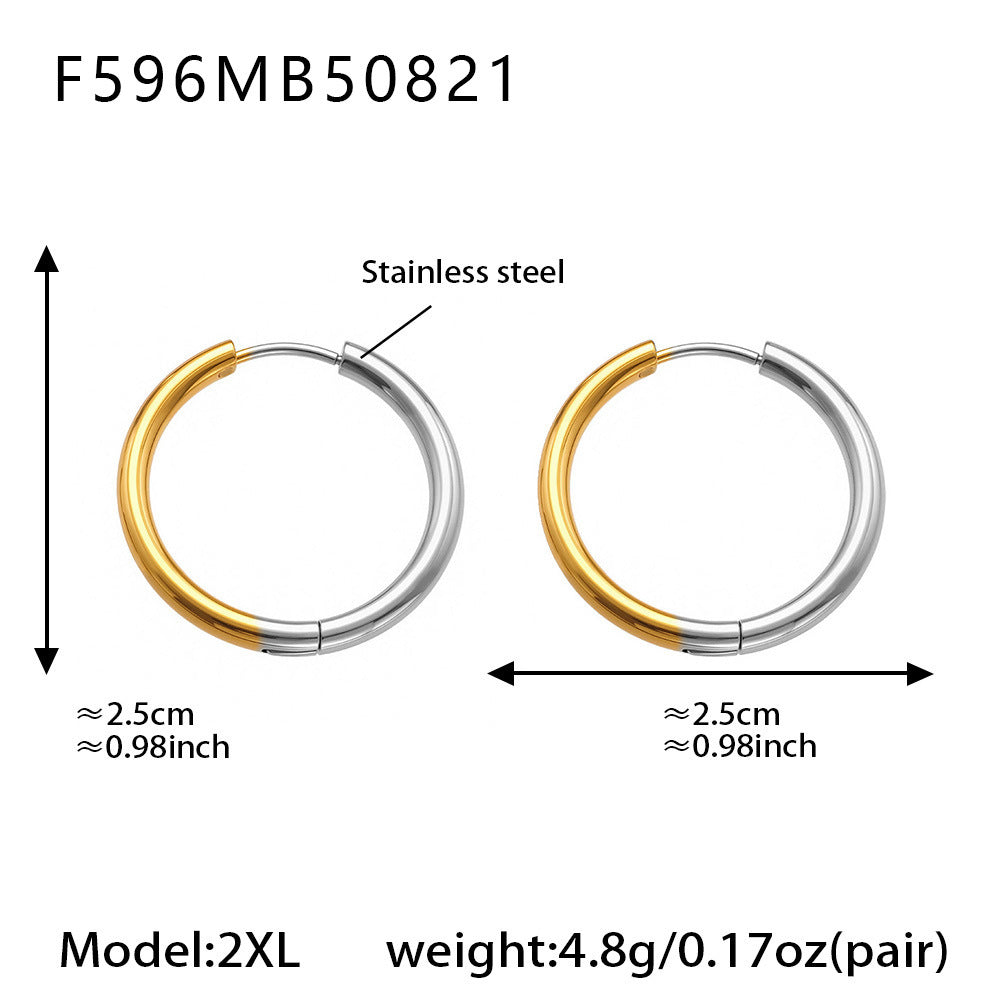 B廠-ins小眾設計感不鏽鋼幾何素圈耳環百搭時尚耳飾鍍18k金批發「F596」25.08-5