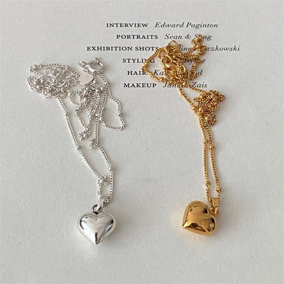 F廠-韓國韓版925純銀愛心珠珠項鍊簡約冷淡風INS小紅書項鍊「B1191」25.09-3