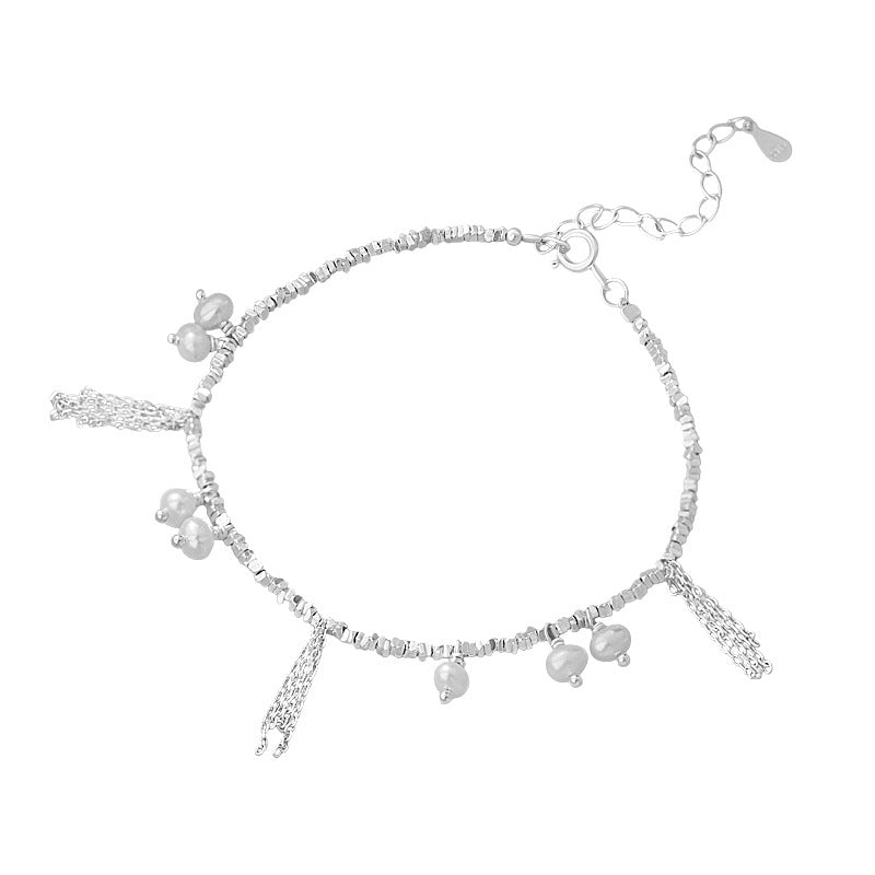 D廠-S925純銀珍珠碎銀子流蘇手鍊精緻復古個性時尚溫柔手飾「YC4020SL_1」25.08-4