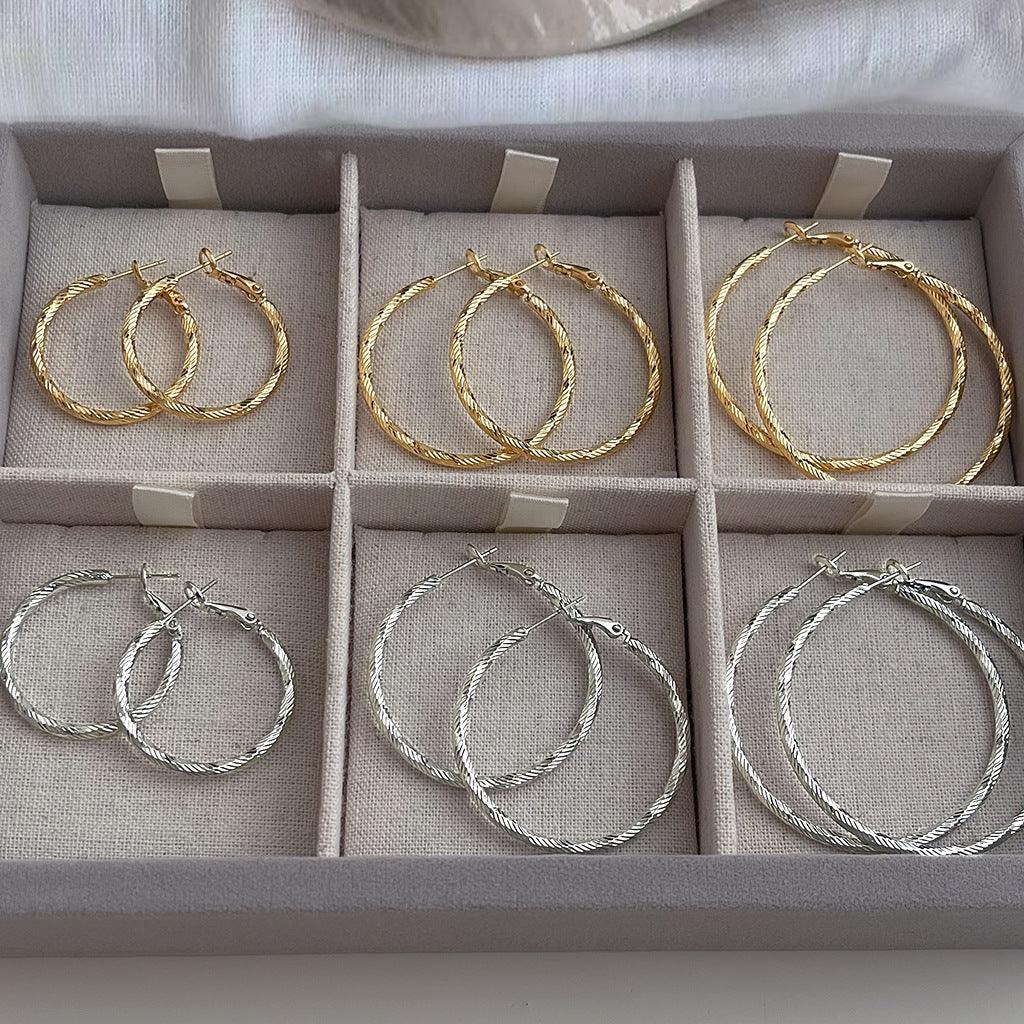 A廠-花紋銀針歐美跨境專供圓圈耳環批發大氣素圈耳圈金屬誇張花紋耳飾耳圈「5725-5730」25.04-2