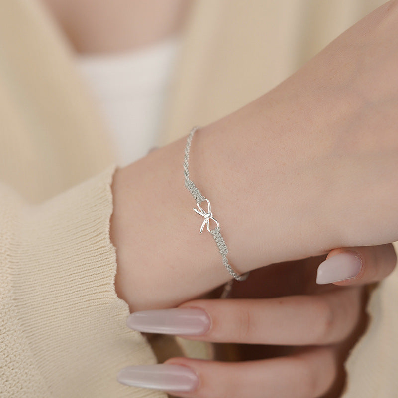 D廠-S925純銀ins蝴蝶結編繩手鍊女高級小眾清新甜美文藝編繩手飾「YC5134SL_1」25.04-3
