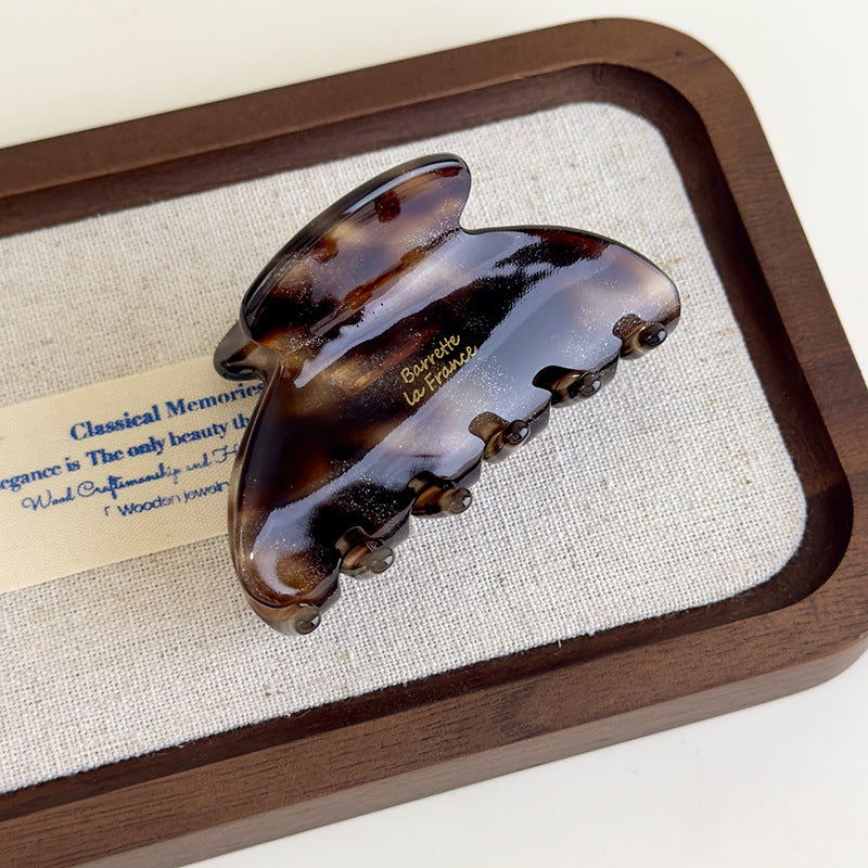 E廠-韓國ins老錢風焦糖細閃豹紋醋酸抓夾法式復古高級感鯊魚夾子頭飾「27179」25.07-1