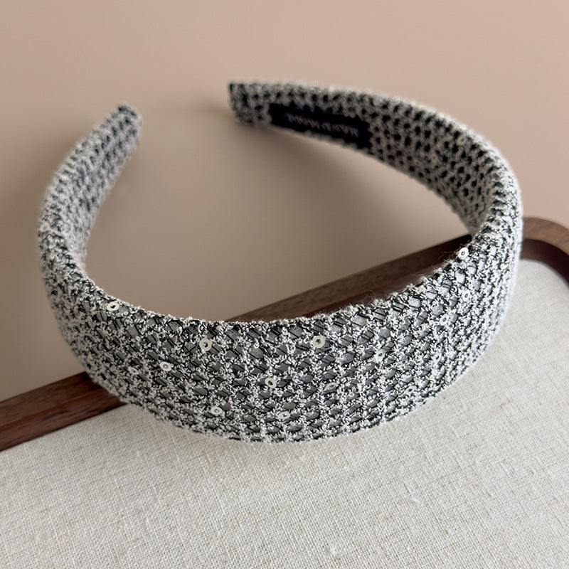 E廠-亮片編織網格髮箍高顱頂百搭頭箍高級感小香風頭箍髮飾新款女「27131」25.06-4