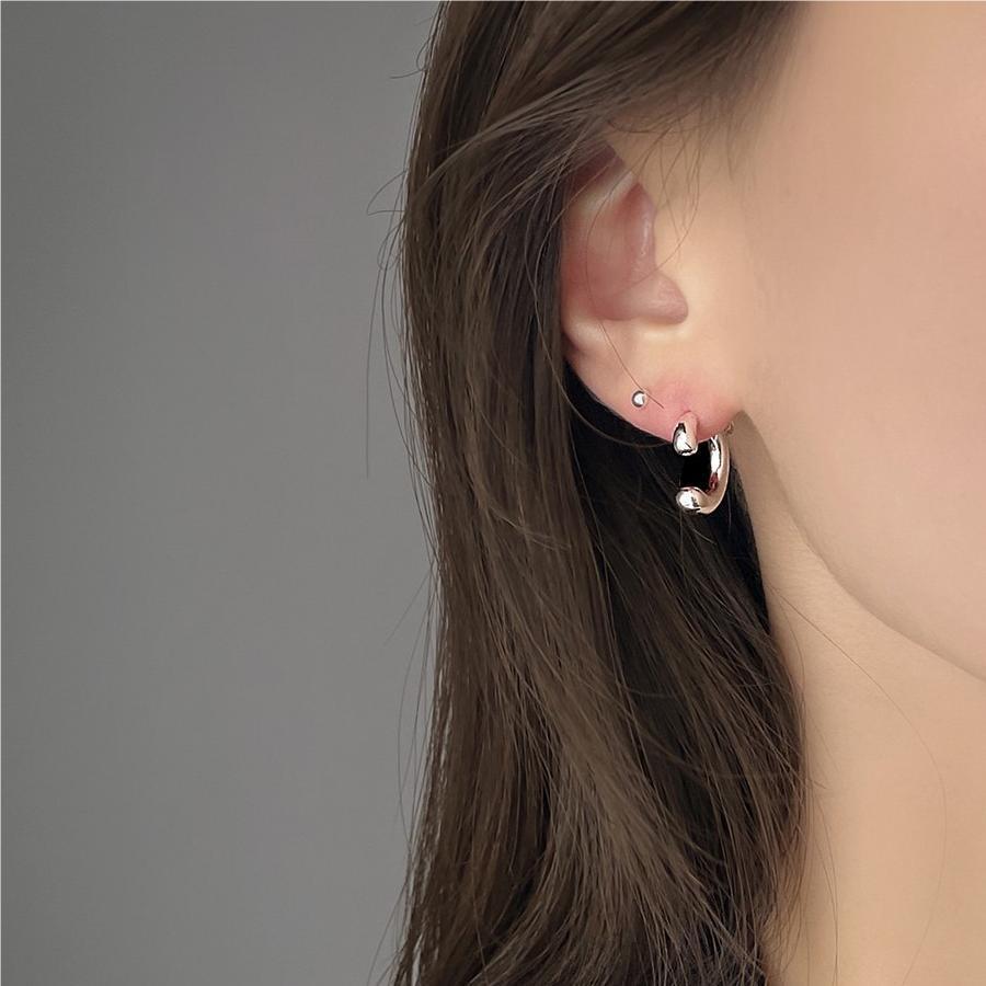 F廠-韓國韓版925純銀U形自然圓弧耳環耳圈通體純銀耳釘「C1065」25.09-4