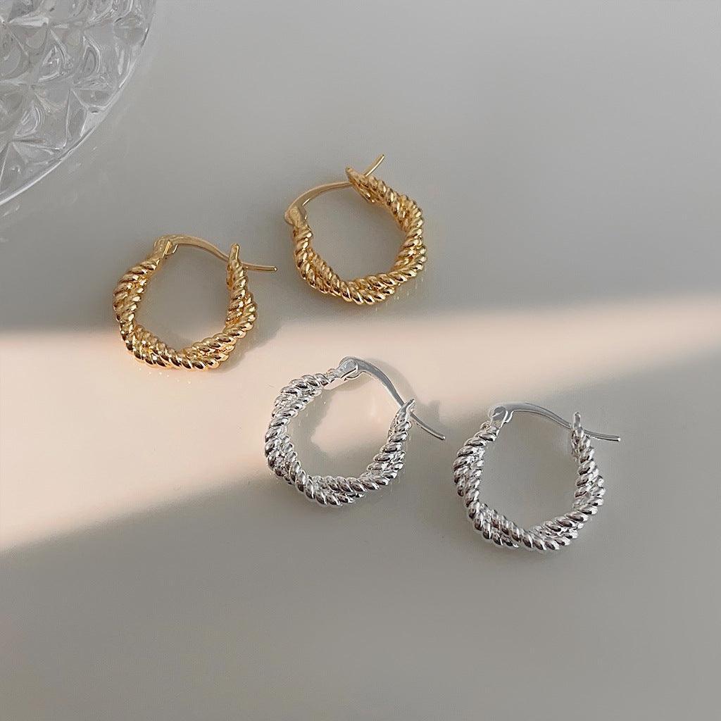 A廠-輕奢風高級感時尚通勤簡約百搭鍍14K麻花幾何圓形耳扣氣質耳飾女「3629-3630」24.03-2
