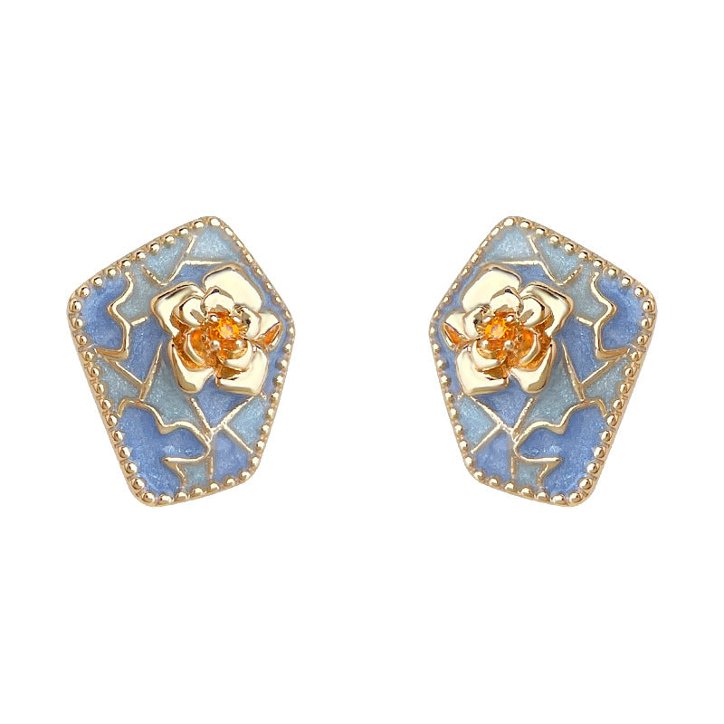 A廠-原創茶花設計師款霧霾藍色秋冬熱賣新款小眾個性耳飾工廠耳環飾品「6870」25.10-1