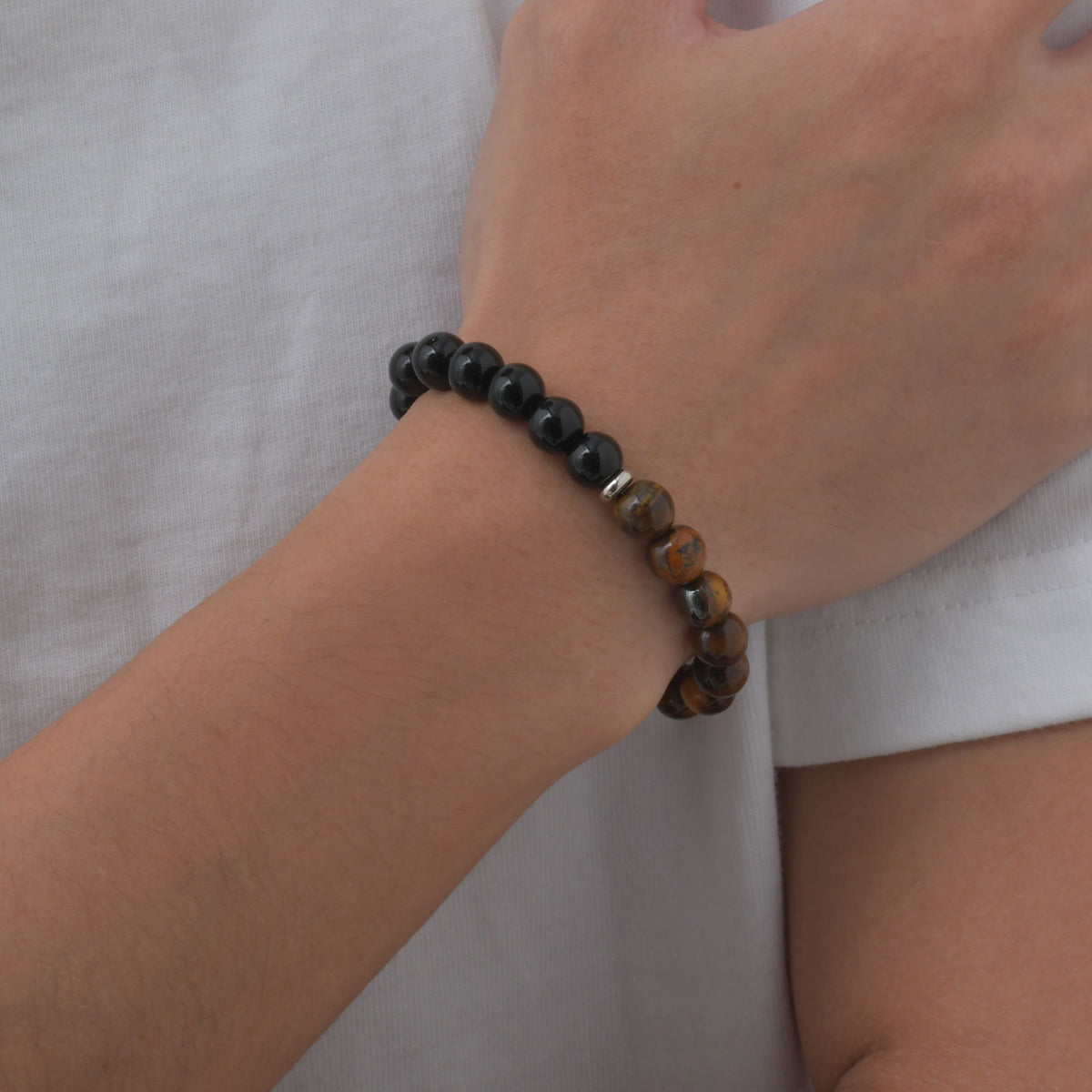 G廠-跨境不鏽鋼虎眼石男士手鍊時尚黑曜石珠子串珠手串批發「BR-2448」25.05-2
