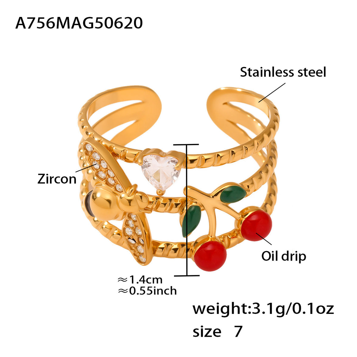 B廠-5A鋯石手工滴油指環百搭高級感手飾鈦鋼開口戒指ins不掉色「A756-A757」25.06-4