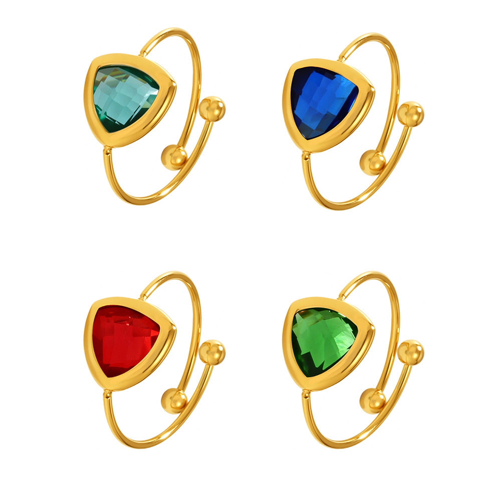 B廠-跨境新款18K金捷克玻璃鋼珠開口戒指不鏽鋼不掉色歐美飾品「TXA265」25.06-3