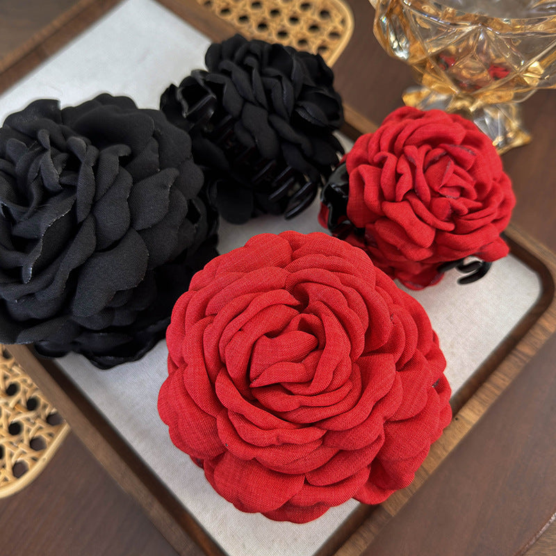 E廠-2025年新款紅色花朵抓夾頭飾乾枯玫瑰花髮夾頭花髮飾大號紅花女「24871」25.06-3