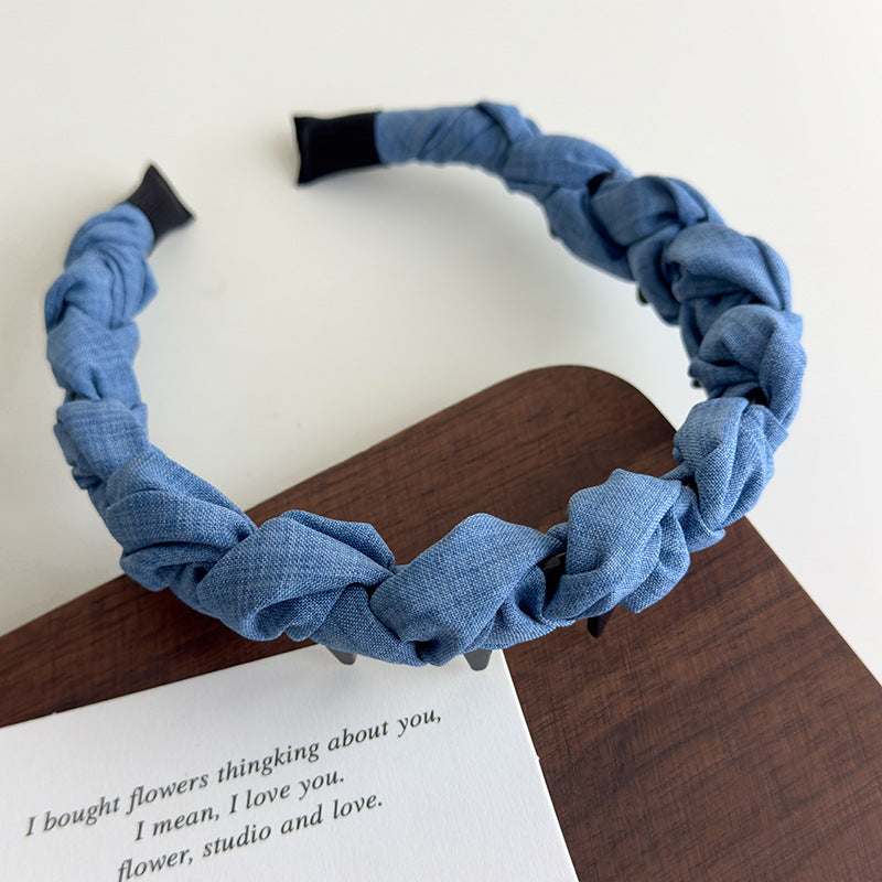 E廠-正反兩戴牛仔藍波浪帶齒高顱頂髮箍壓髮洗臉頭箍防滑碎髮整理神器「27107」25.06-4