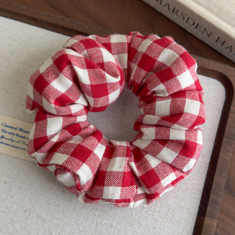 E廠-趙露思同款慵懶黑白格子充棉大腸髮圈頭繩髮飾頭花扎馬尾皮筋髮繩「27154」25.07-1