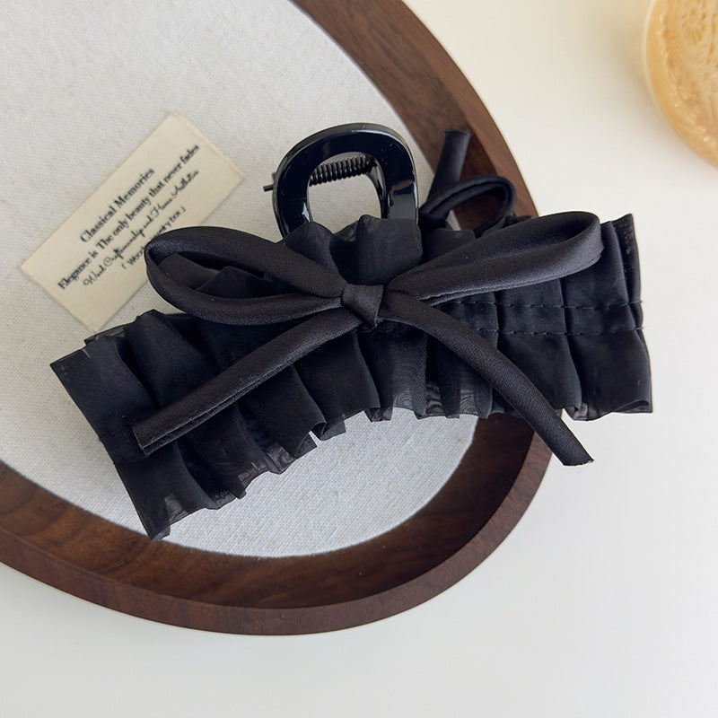 E廠-韓系復古法式褶皺裙擺蝴蝶結髮抓甜美小眾高級氛圍感抓夾髮飾頭飾「27116」25.06-4