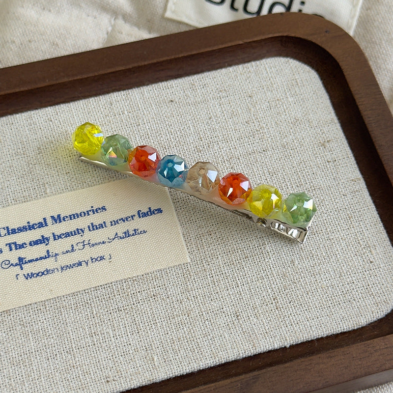 E廠-韓國ins彩色多巴胺水晶髮夾側邊瀏海碎髮一字鴨嘴夾網紅髮夾髮飾「27117」25.06-4