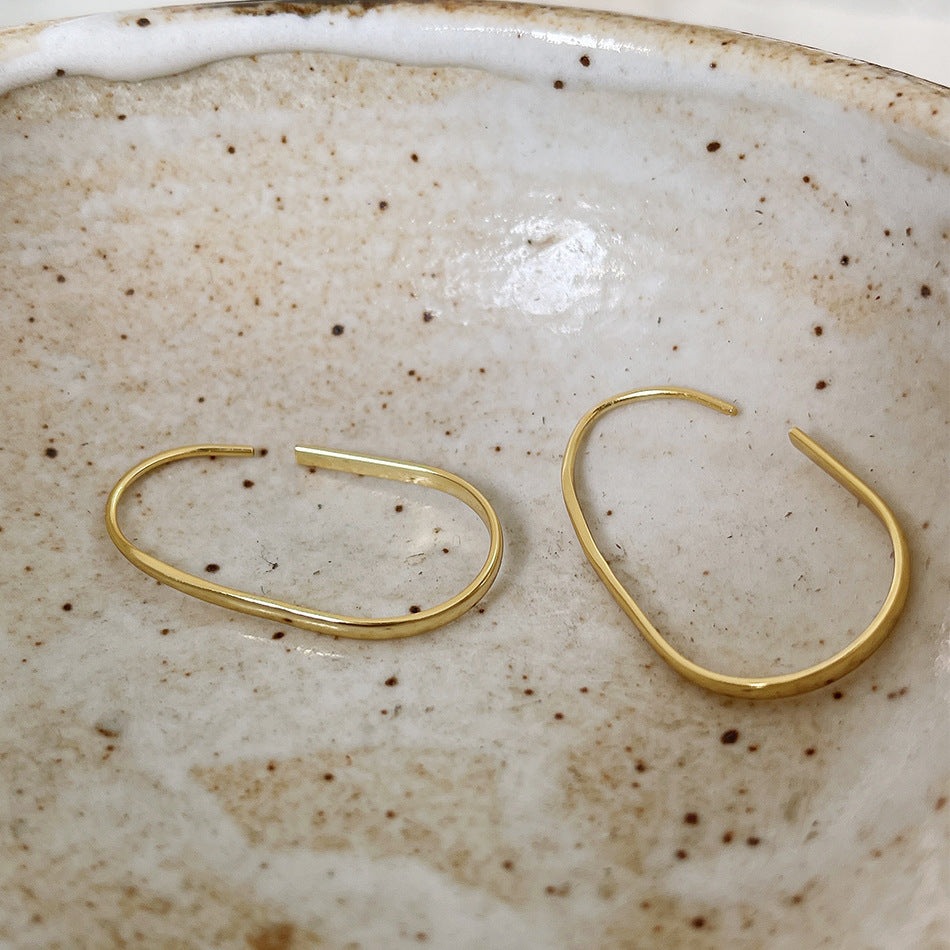 F廠-韓國韓版925純銀U形金色自然圓弧耳環耳圈通體純銀耳釘「C772」25.07-4