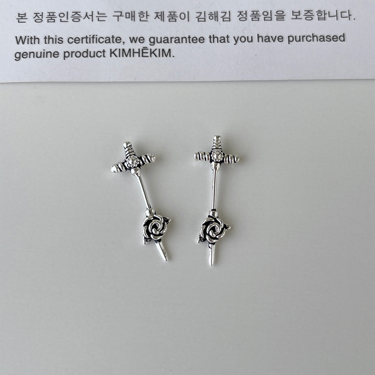 C廠-獨特冷淡風小手槍銀針耳釘女甜酷高級感玫瑰花十字架耳骨釘新耳飾「EH-4190」25.10-5