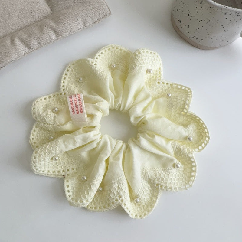 E廠-韓國小清新珍珠刺繡蕾絲大腸髮圈2025新款扎馬尾氣質髮飾丸子頭繩「27076」25.06-3