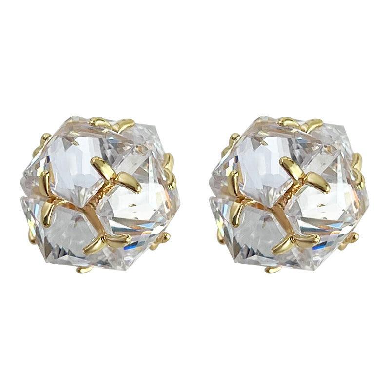 A廠-實物很閃高級感輕奢風立體多面鋯石鍍14K銀針耳飾工廠新款耳環女「3693」24.03-5