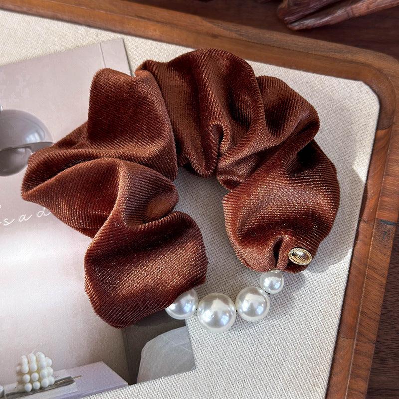 E廠-高級感絲絨珠珠大腸髮圈女氣質優雅低馬尾扎髮繩高彈力不傷髮頭繩「26136」24.10-3