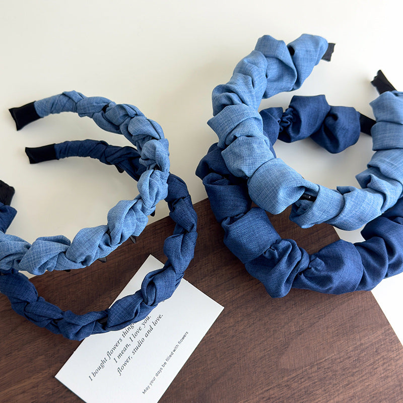 E廠-正反兩戴牛仔藍波浪帶齒高顱頂髮箍壓髮洗臉頭箍防滑碎髮整理神器「27107」25.06-4