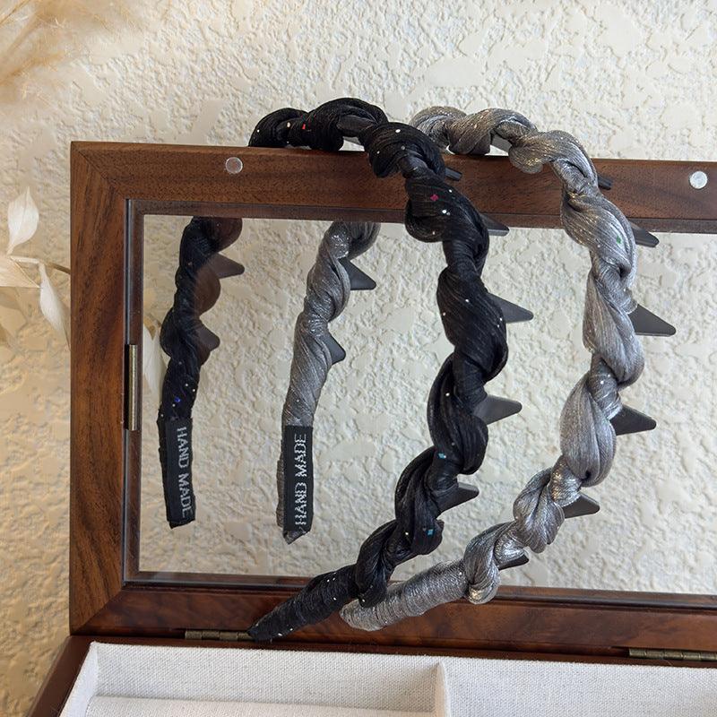 E廠-2025新款小香風珠光網紗髮箍女防滑帶齒紋理感日常外戴高顱頂頭箍「26705」25.03-4