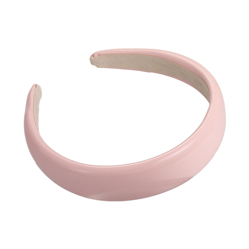 E廠-夏季多巴胺糖果色漆皮亮面皮海綿髮箍PU皮高顱頂純色頭箍髮卡髮飾「27077」25.06-3