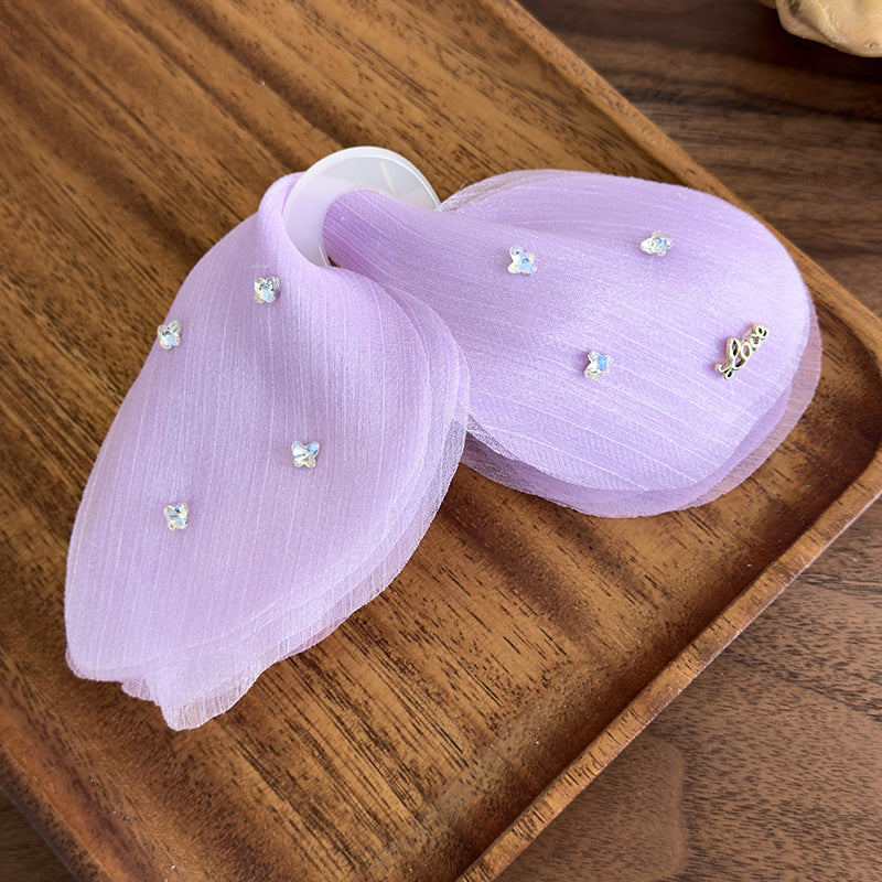 E廠-溫柔薄紗蝴蝶抓夾夢幻法式閃鑽網紗髮夾髮抓大號後腦勺盤髮鯊魚夾「26982」25.05-4