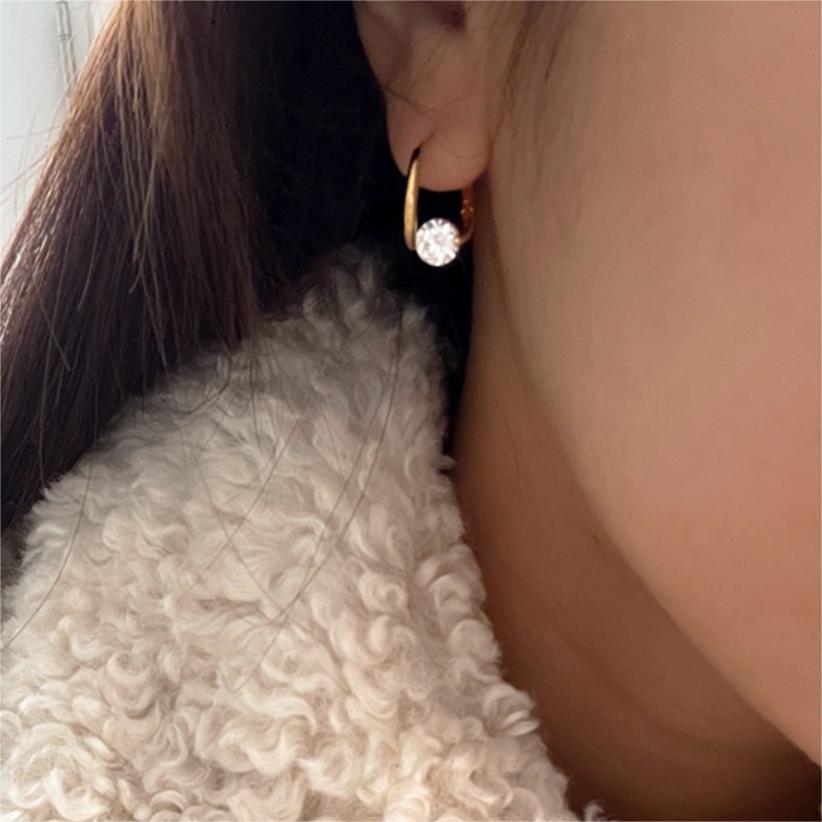 F廠-韓國韓版925純銀鋯石耳環耳扣簡約冷淡風氣質ins風耳飾「C1235」25.05-1
