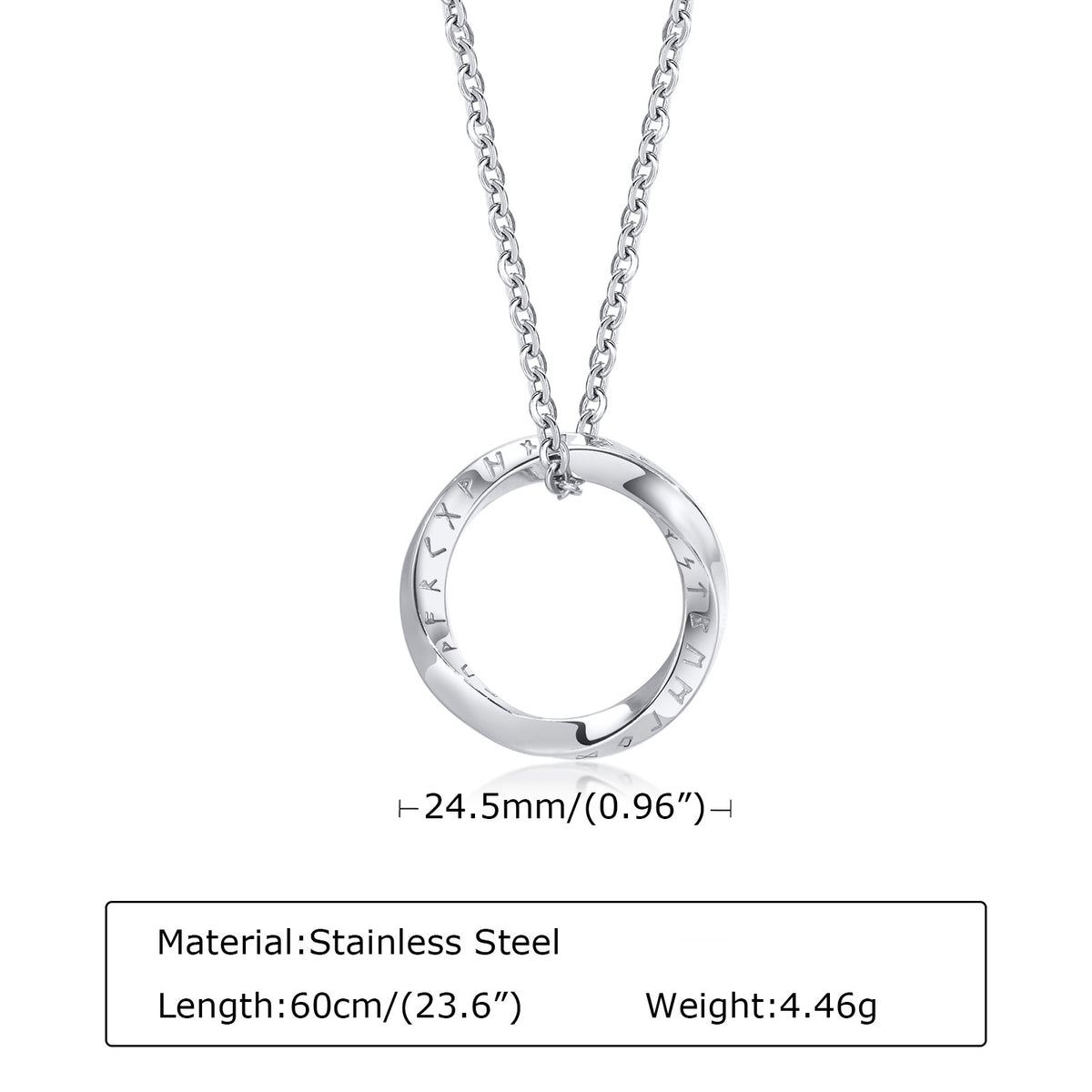 G廠-歐美飾品 不鏽鋼維京盧恩符莫比烏斯吊墜鋼色男項鍊 配飾「PN-1708」25.04-3