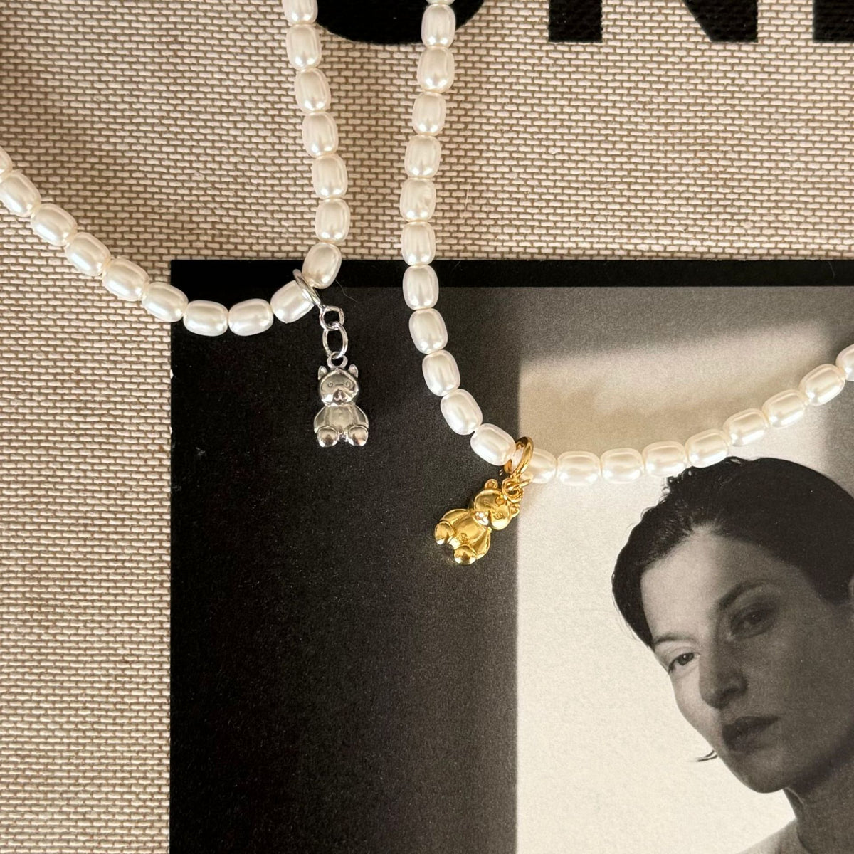 F廠-韓國韓版925純銀小熊珍珠項鍊項鍊簡約氣質ins網紅小紅書「B896」25.08-4