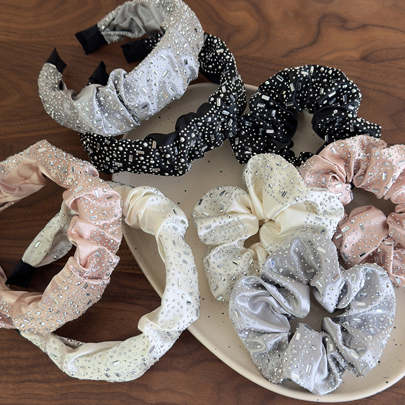 E廠-高級感水鑽大腸圈髮圈扎頭髮馬尾頭繩丸子頭皮筋寬邊水鑽髮箍髮飾「27061」25.06-2