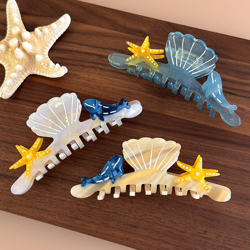 E廠-2025新款醋酸大號抓夾夏天海洋髮夾可愛小眾後腦勺盤髮鯊魚夾頭飾「27331」25.08-3