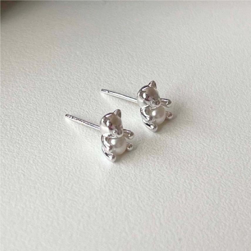 F廠-韓國韓版925純銀耳釘耳扣女小熊珍珠ins風小紅書耳環耳飾「C845」25.06-3