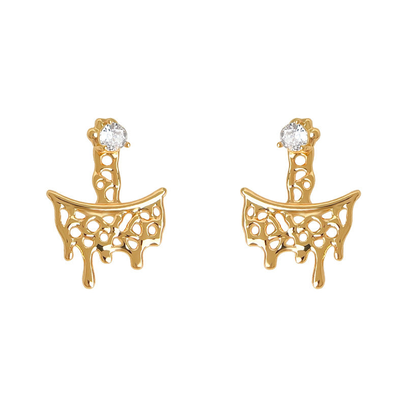 A廠-原廠前後戴~液態鏤空熔化熔點個性設計師新鋯石925銀針耳飾耳環「6901」25.10-2