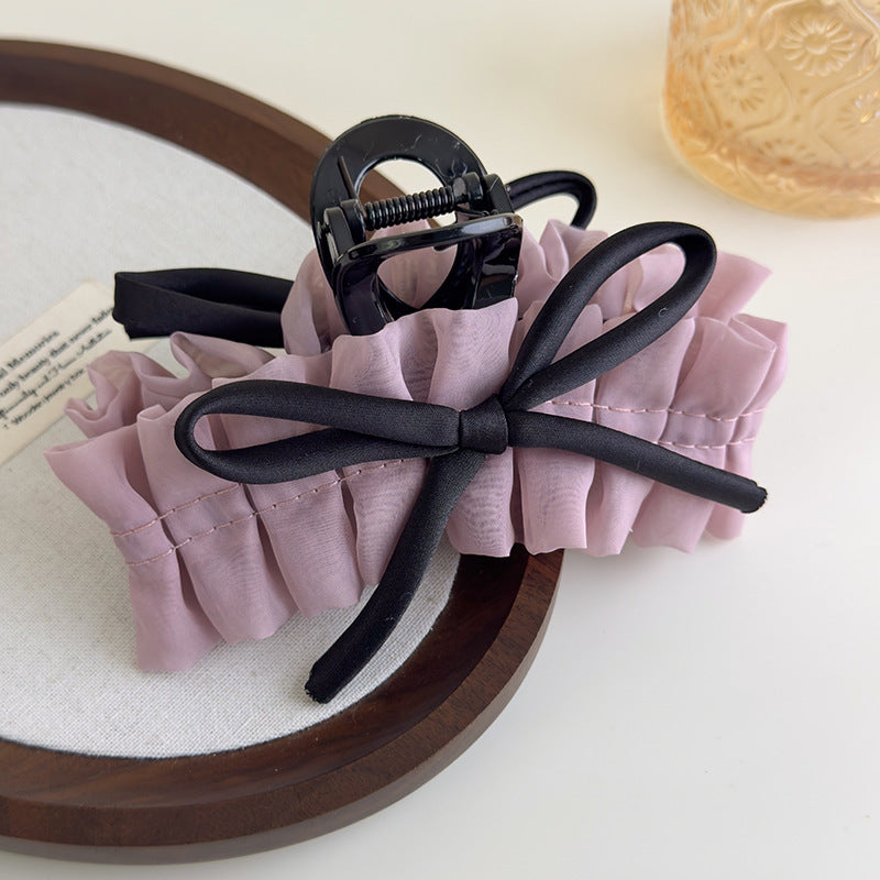 E廠-韓系復古法式褶皺裙擺蝴蝶結髮抓甜美小眾高級氛圍感抓夾髮飾頭飾「27116」25.06-4