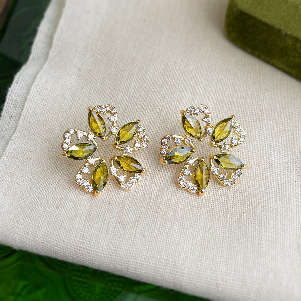 A廠-森系甜美微鑲鋯石橄欖綠耳釘合集 幾何花朵耳飾氣質爆款耳環「ES0603G」25.06-3