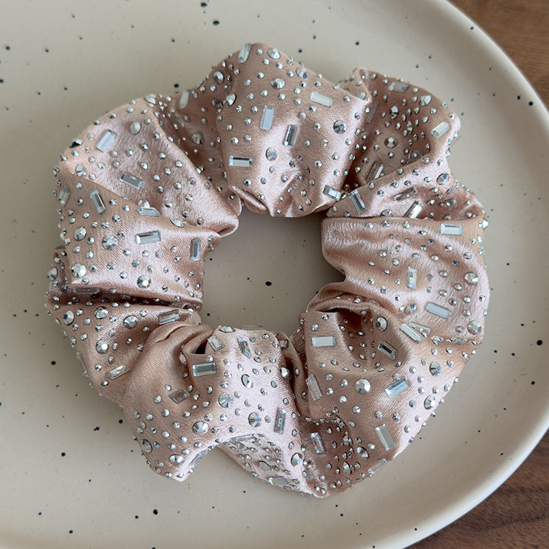 E廠-高級感水鑽大腸圈髮圈扎頭髮馬尾頭繩丸子頭皮筋寬邊水鑽髮箍髮飾「27061」25.06-2