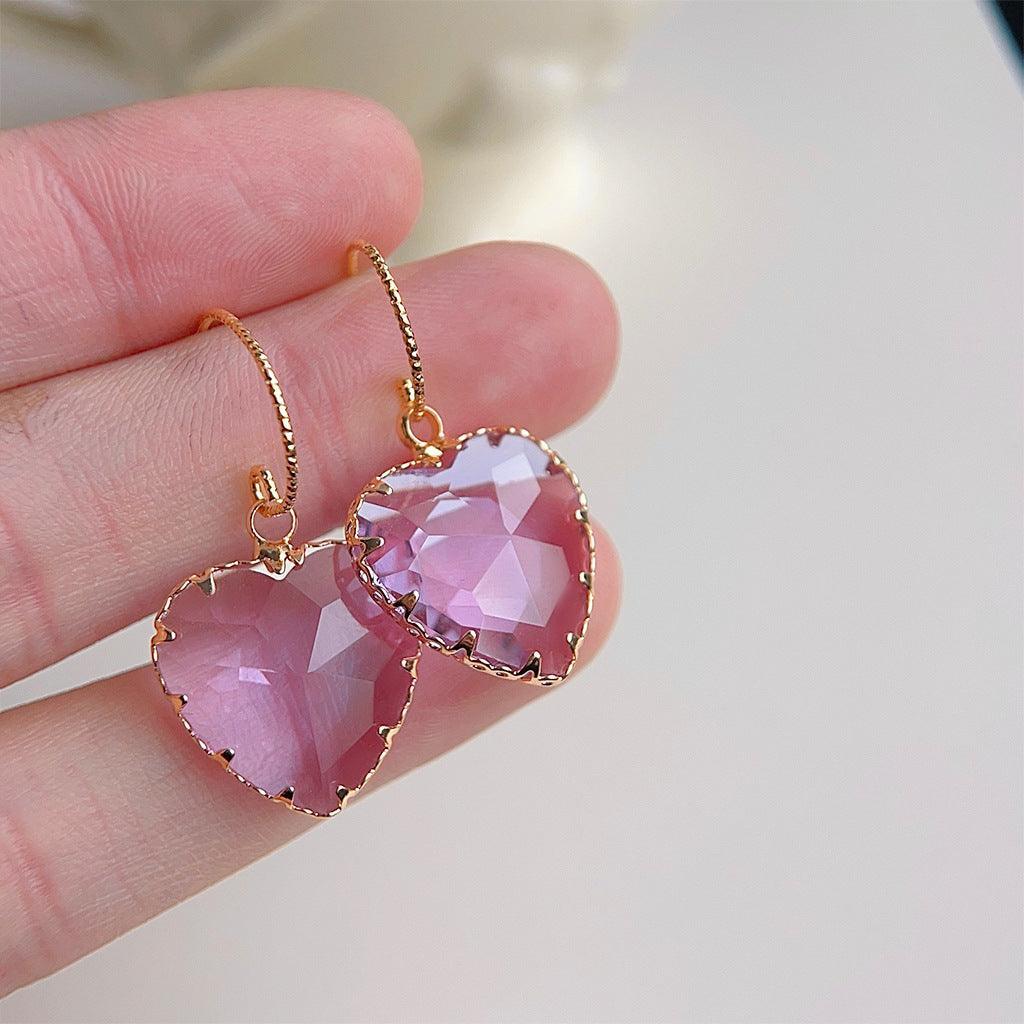 A廠-實物很閃! 玻璃水晶輕奢質感愛心鍍18K優雅高級感耳飾復古耳環女「3678」24.03-5