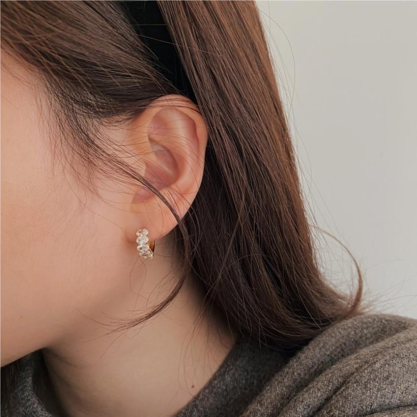 F廠-韓國韓版925純銀鋯石耳釘耳扣女簡約時尚ins風耳環耳飾「C1049」25.07-2