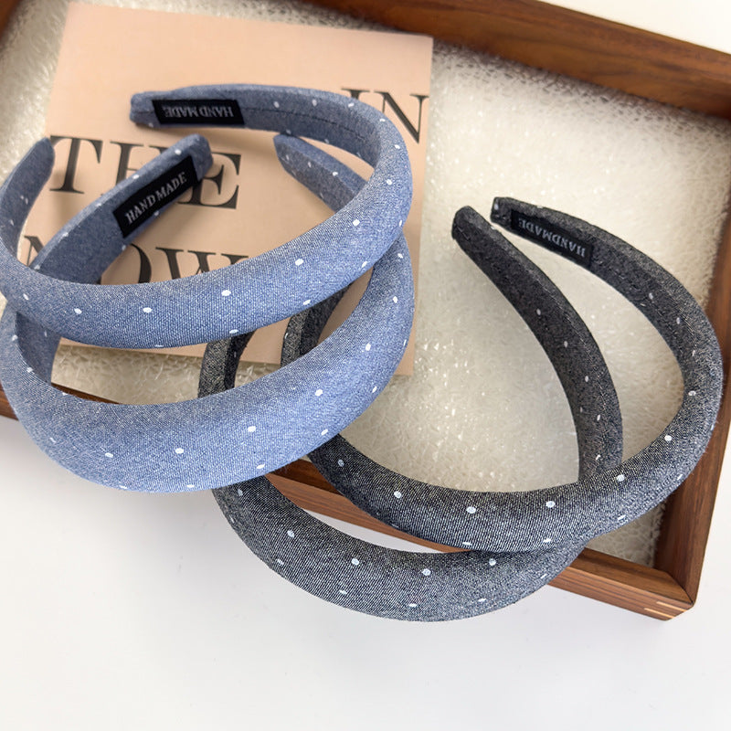 E廠-滿鑽牛仔布藝高顱頂髮箍女2025新款寬邊夏日頭箍髮卡外出百搭頭飾「26880」25.05-1