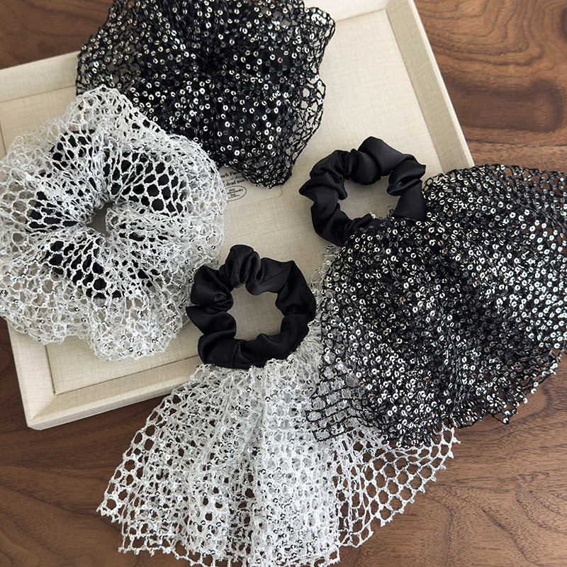 E廠-韓版森系亮片超仙大腸髮圈2025新款法式鏤空裙擺芭蕾風甜美髮飾女「27056」25.06-2