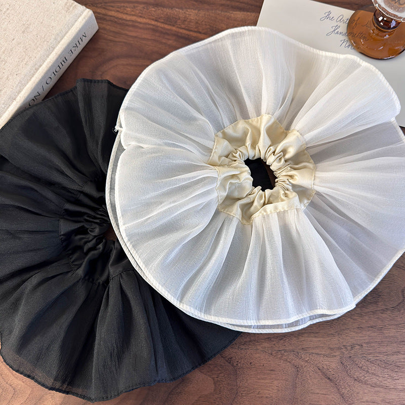 E廠-韓版超大褶皺雙層髮圈大腸圈高級感黑白頭繩頭花百搭髮飾簡約髮圈「26188」25.06-3