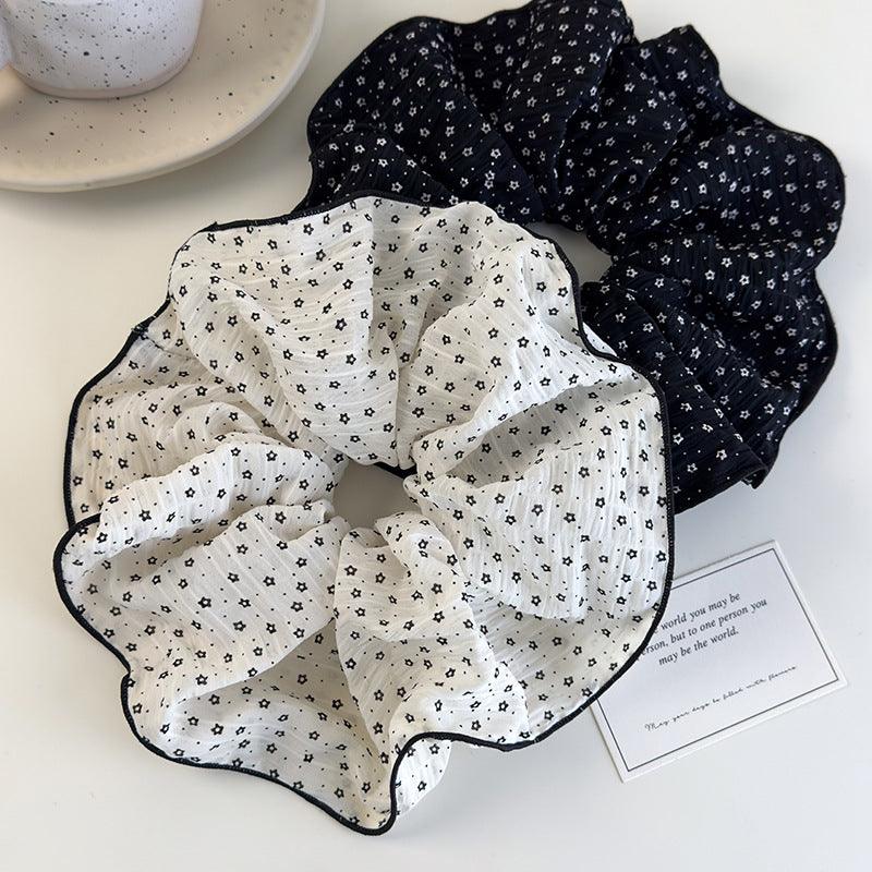 E廠-韓系布藝泡泡紗碎花大號大腸圈氣質波點鎖邊頭繩百搭頭花髮飾髮圈「26715」25.03-4