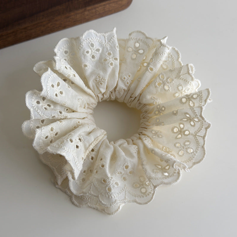 E廠-趙露思同款白色紅色蕾絲大腸髮圈女韓系高級感頭繩頭花髮飾頭飾「27091」25.06-3