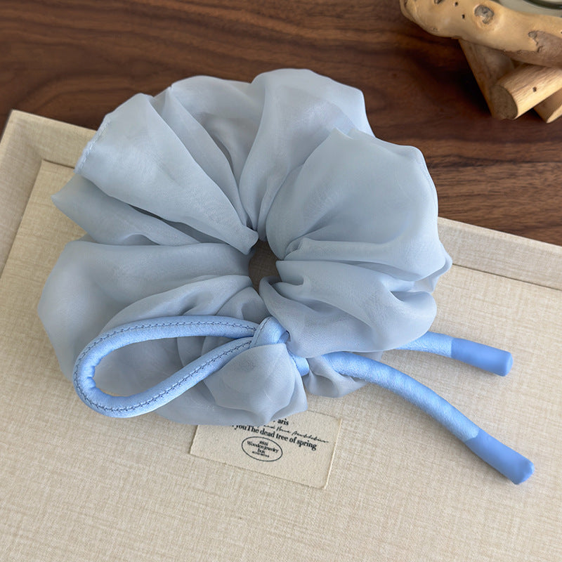 E廠-韓國少女雪紡蓬松大腸髮圈2025新款高級甜美蝴蝶結頭繩扎馬尾髮飾「27102」25.06-3