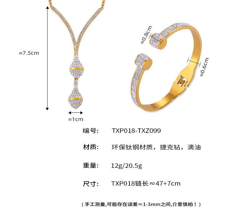 B廠-歐美熱銷蛇頭鑲鑽吊墜開口彈力手鐲設計感輕奢鈦鋼鍍金蛇骨鏈套裝「P018-Z099」24.04-2