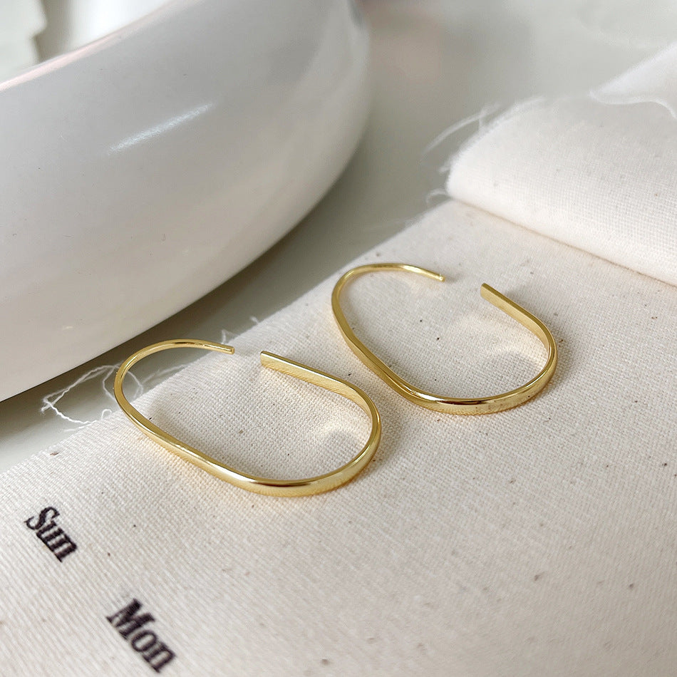 F廠-韓國韓版925純銀U形金色自然圓弧耳環耳圈通體純銀耳釘「C772」25.07-4